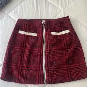 Plaid Red Skirt with Front Zipper